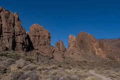 View of Roques de Garca unique rock formatio, Teide National Park, Tenerife,  Stock Photos