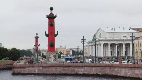 View of the Rostral Columns on an autumn cloudy evening. Stock Footage 340845268
