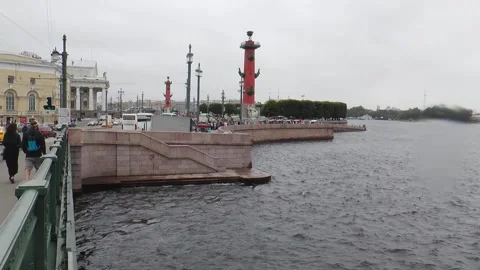 View of the Rostral Columns on an autumn cloudy evening. Stock Footage 340845275