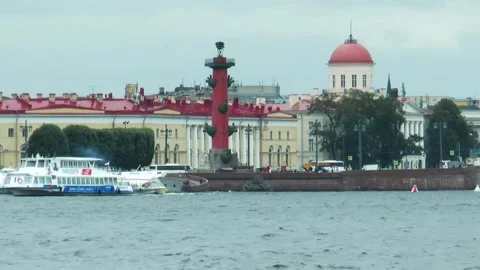View of the Rostral Columns on an autumn cloudy evening. Stock Footage 340845286