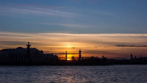 View of rostral columns on the background of sunset Stock Footage 146629489