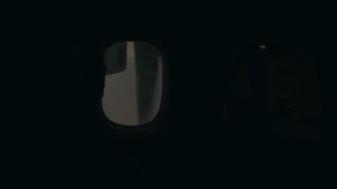 View of rotating propeller blades on airplane turbine against background of gray Vídeo Stock 264843757
