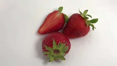 View of the rotation of the object: Red strawberry, berry fruit, sweet ripe Stock Footage