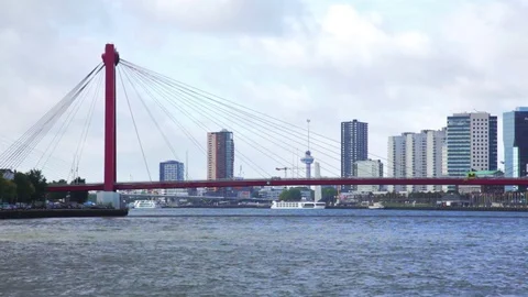 View of Rotterdam from the river, the Netherlands Stock Footage 79615591