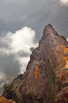 View into the rough Caldera de Taburiente from Pico de la Nieve in La Palma,  Stock Photos