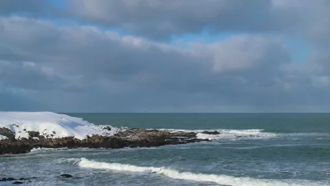 View of the rough sea in the Winter from Cape Hinode, Mombetsu, Hokkaido Stock Footage 171253298