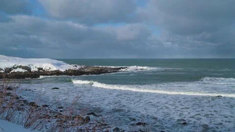 View of the rough sea in the Winter from Cape Hinode, Mombetsu, Hokkaido Stock Footage 171253299