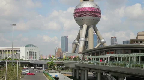 View of Round Area of the Oriental Pearl Tower and cityscape , Shanghai, China Stock Footage 40175646