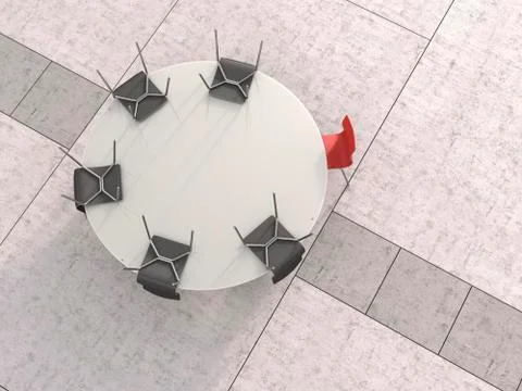 View to round conference table from above, 3D Rendering Stock Illustration