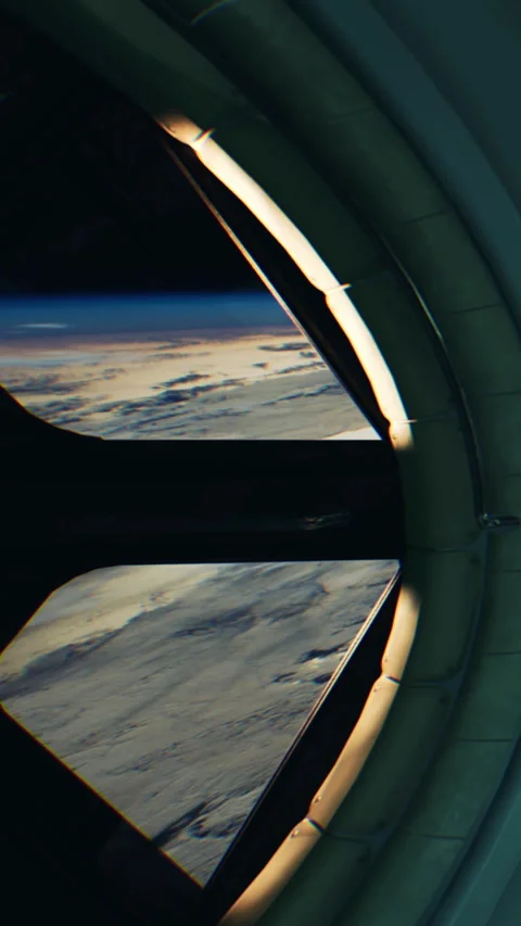 View from a round window on a ship showing the sea and sky Stock Footage 344962254