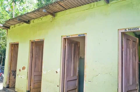 View of a row of public bathrooms Stock Photos