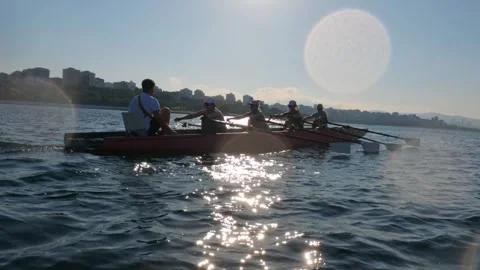 View of rowing team on Caddebostan Coast, Turkiye. Stock Footage 343878873