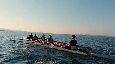 View of a rowing team on the Caddebostan Coast, Turkey. Stock Footage 343878874