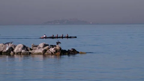 View of rowing team on the Sea of Marmara, Turkiye. Stock Footage 343878891