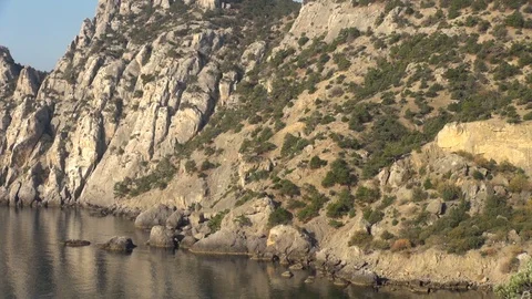 View of Royal Beach and rocks from Galitsyn trail. Close-up. Stock Footage 107584190
