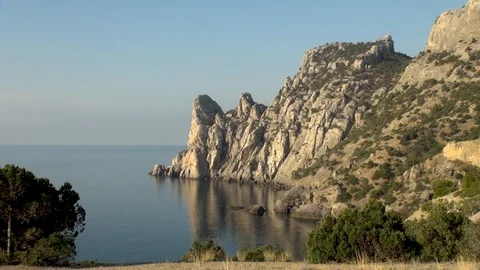 View on royal beach which is closed by rocks from waves. Close-up. Stock Footage 107584171