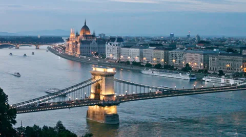 View from the royal hill to evening Budapest Video stock 39874516