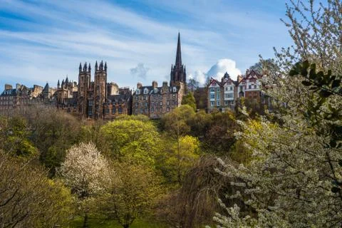 View of the Royal Mile in Springtime from Princes Street Gardens Stock Photos