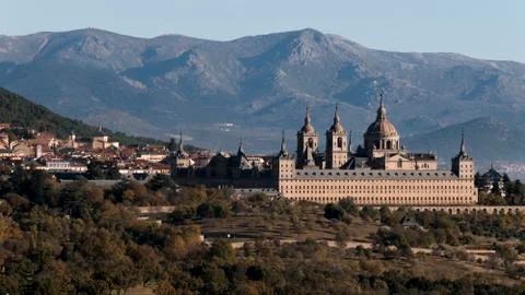 View of the Royal Monastery of El Escorial in San Lorenzo del Escorial Stock Photos