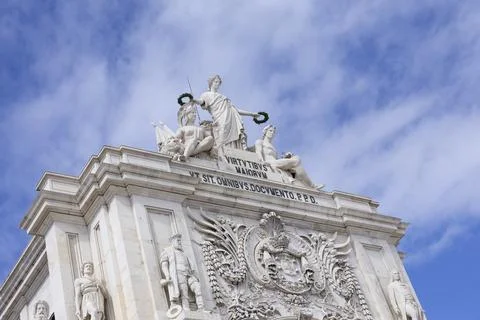 View to Rua Augusta Arch from Praca do Comercio. Lisbon, Portugal. Stock Photos