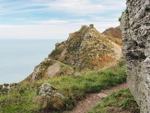 View to Rugged Jack from Castle Rock, Valley of Rocks, Exmoor, Devon Stock Photos