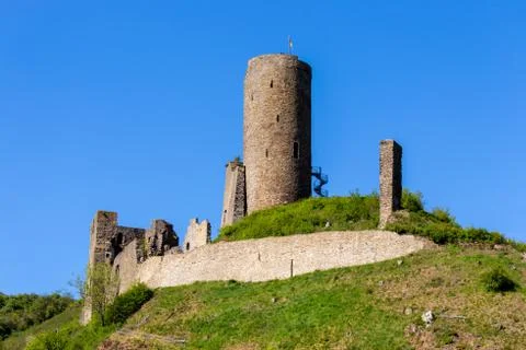 View at the ruin castle Monreal or Philippsburg in Monreal, Eifel Stock Photos