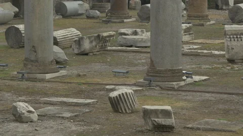 View of ruined columns in Piazza Foro Traiano, Rome Stock Footage 60282165