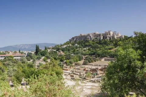 View of ruins and Acropolis of Athens Stock Photos