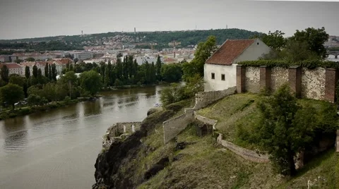 View Of The Ruins of Libuse's Bath With Vltava River In The Background Stock Footage 67410865