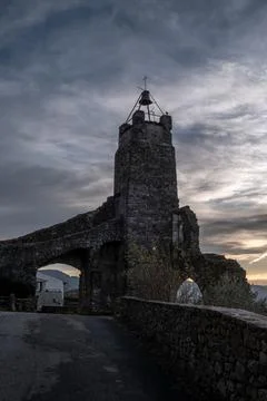 View on ruins at sunset when visiting la Begude de Mazenc Stock Photos