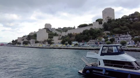 A view of the Rumeli Fortress from the Bosphorus Stock-Footage 332754739