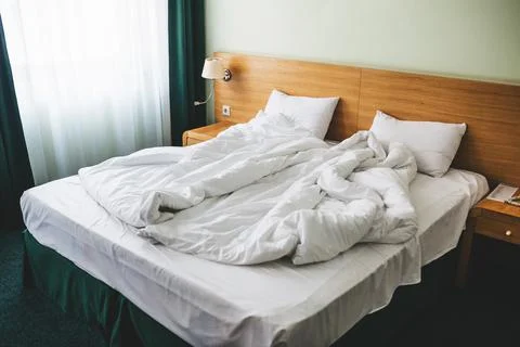 View of a rumpled bed Stock Photos
