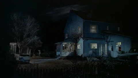 View of rural house at night. Stockbeeldmateriaal 163176859