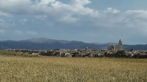 View of rural landscape in Spain, wheat field in a wind Stock Footage 65057654