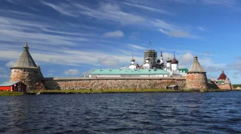 View of Russian Orthodox Solovetsky Monastery Stock Footage 64929887