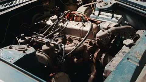 View of rusty car engine compartment Stock Photos