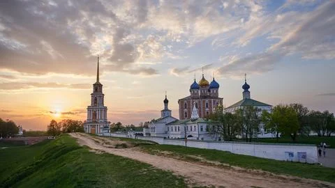 View of the Ryazan Kremlin at sunset Stock Photos