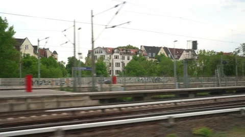 View from S-Bahn in Berlin. Train station in Germany Stock Footage 195795633