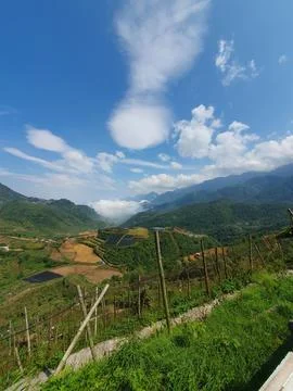 View on Sa Pa mountains with clouds, Vietnam. Stock Photos