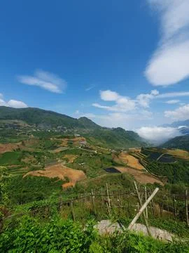 View on Sa Pa mountains with clouds, Vietnam. Stock Photos
