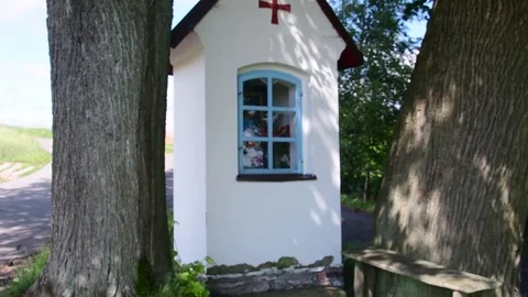 View of sacral building. Small chapel outdoor. Stock Footage