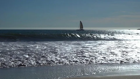 View of a sailboat sailing on the ocean. Video stock 104890016