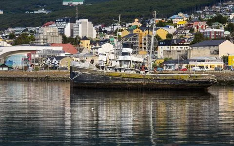 View of Saint Christopher ship wreck in Ushuaia, Tierra del Fuego, Patagonia, Stock Photos