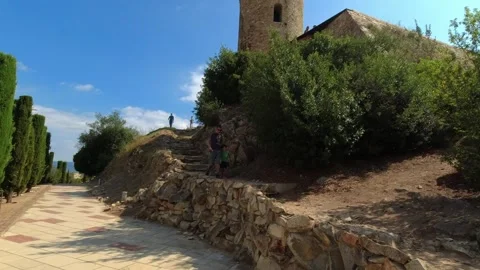 View of Saint John's Chapel and then at the towers Castell de Sant Joan - Blanes Stock Footage 249464604