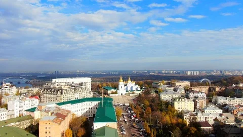 View of Saint Michael Golden domed Monastery Stock Footage 122393228