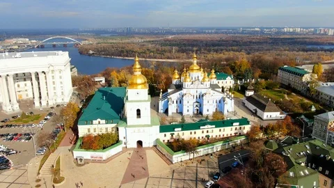 View of Saint Michael Golden domed Monastery Stock Footage 122527410