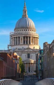 The view of Saint Paul's Cathedral from Millenium bridge, City of London. Stock Photos