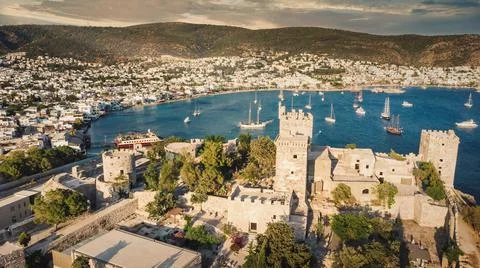 View of Saint Peter Castle Bodrum castle and bay. Aerial view of Saint Peter Stock Photos