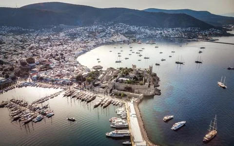 View on Saint Peter Castle Bodrum castle and marina. Aerial view of Bodrum on Фото