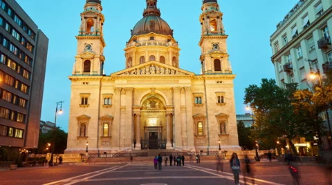 View of the Saint Stephens Basilica in the sunset Stock Footage 65205452